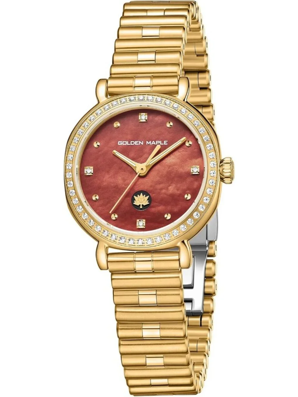 Women's Brown Diamond Bezel Mother-of-pearl Dial Adjustable Bracelets Wristwatch